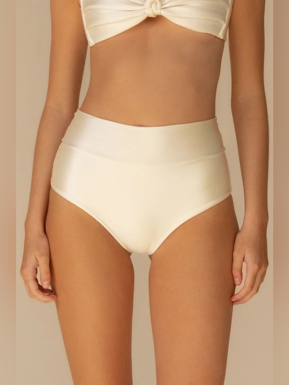 New! Montce Cream Silkie Added Coverage High Rise Bikini Bottom M 34360
